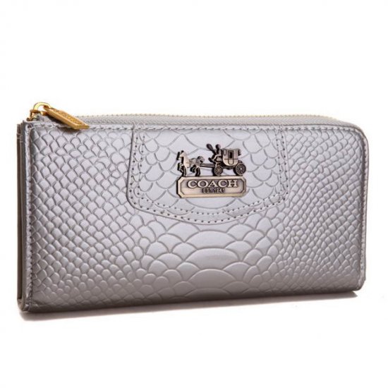 Coach Madison Continental Zip In Croc Embossed Large Silver Wallets AGK | Women - Click Image to Close